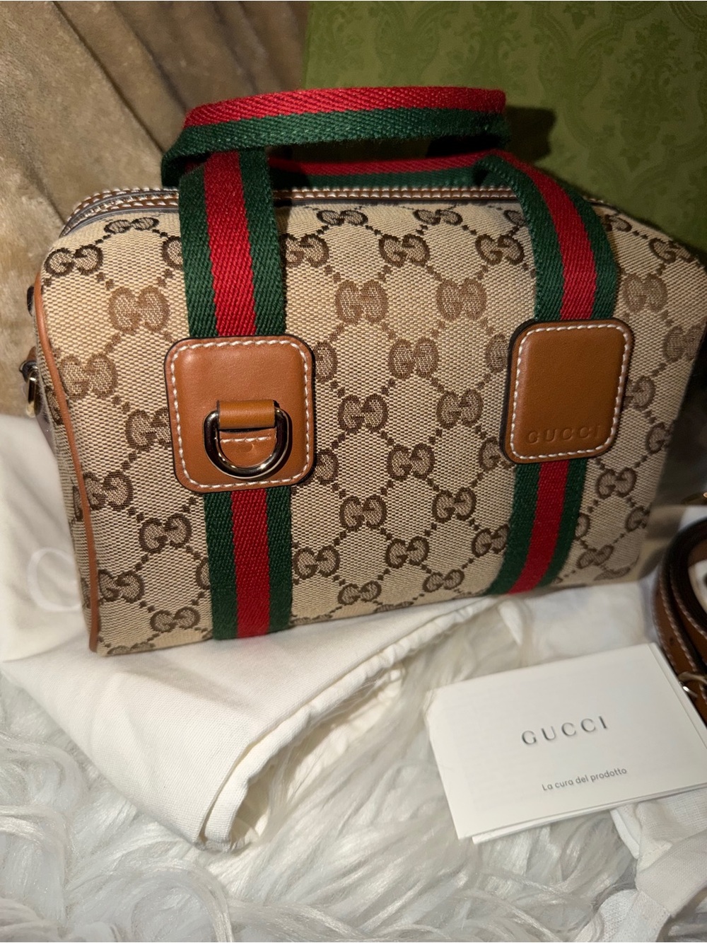 GG Supreme Web Mini GG Top Handle Bag Beige Ebony Dark Brown